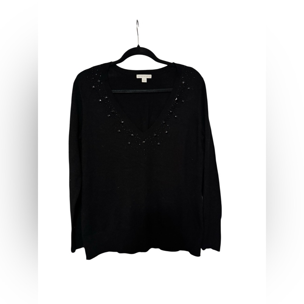 New York & Company Classic Black Jeweled Sweater • Size Large